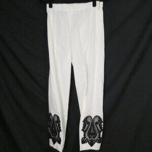 Unbranded | 13.5 waist measured | White Pants with Black Embroidered Cuffs